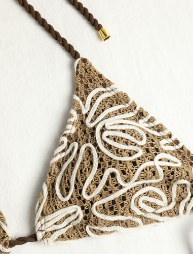 Image of ZAFUL 2 Piece Triangle Bikini for Women Knitted Rope Halter Bikini Sets Sexy Bathing Suit Side Tie Swimsuits Beachwear