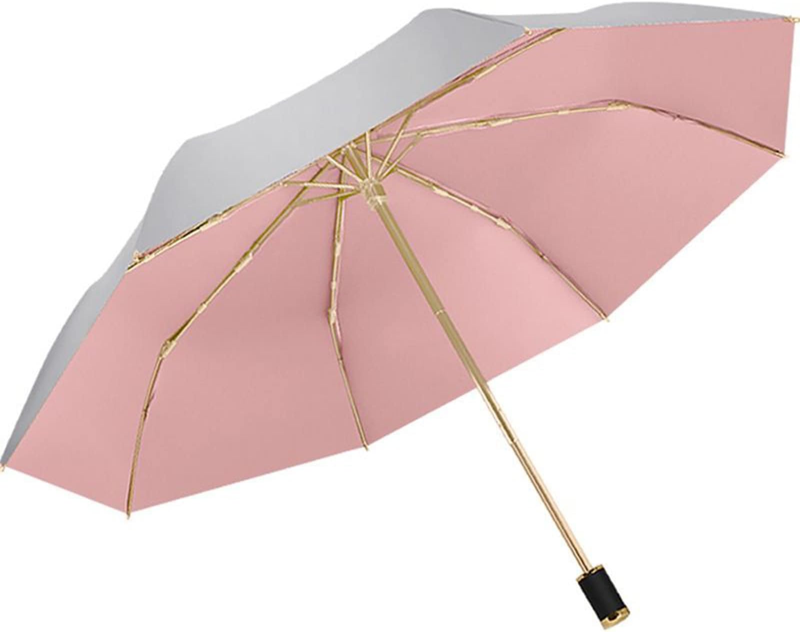 MeichoonUPF 50+ UV Protection Travel Reverse Umbrella Reflective Silver Double Layer Cover 8 Ribs Reinforced Windproof Sun Blocking Foldable Compact for Hiking Backpacking