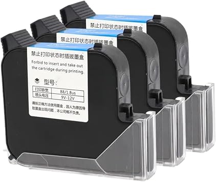 25.4mm Handheld Inkjet Printer Compatible Quick Dry Ink Cartridge Black Red Yellow White Water Solvent Ink Fast Drying25.4mm Black 3pcs
