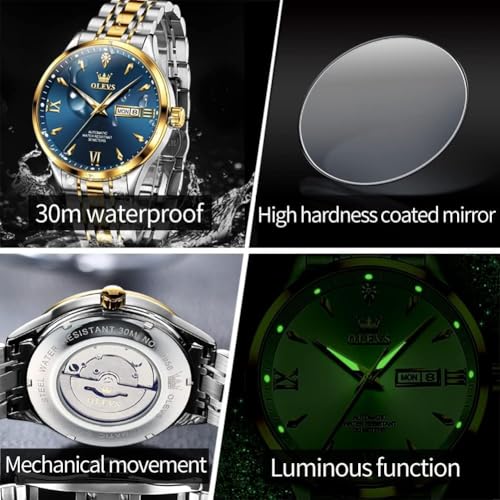 Image of OLEVS Automatic Watches for Men Self Winding Mechanical Wristwatch Luxury Business Dress Stainless Steel Luminous Waterproof Calendar Mens Watch
