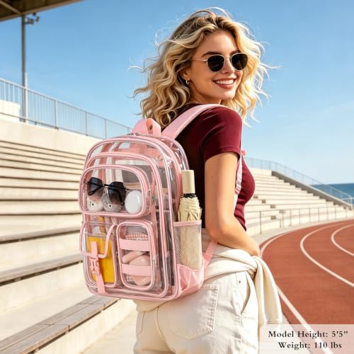 Image of Three-layer Clear Backpack, Heavy Duty Clear Bookbag for Kids, See Through Backpack Transparent Bag for Girls Boys (Light Pink)