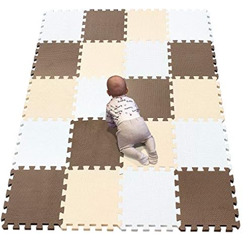 YIMINYUER EVA Foam Play Mat; 20 Pieces 30 x 30cm; Multi-Coloured and Interlocking Floor Tiles - For a Bright and Safe Baby and Kids’ Play Area White Brown Beige R01R06R10G301020 Cover