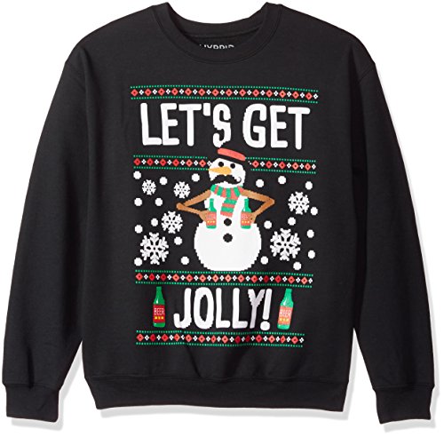 Hybrid Apparel Men's Ugly Christmas Crew Sweatshirt, Snowman/Black, 2XL