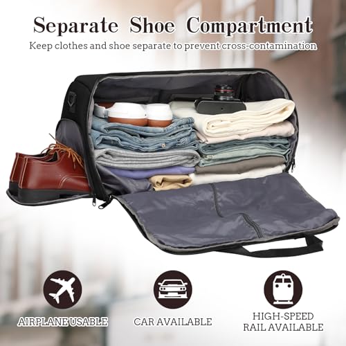 Garment Duffle Bags for Travel, Carry On Garment Duffel Weekender Bag 45L | 2-days Trip,Wrinkle-Free Travel,Separate Shoe Pocket | Overnight Garment Bag for Vacation, Business Trips, Weekend2
