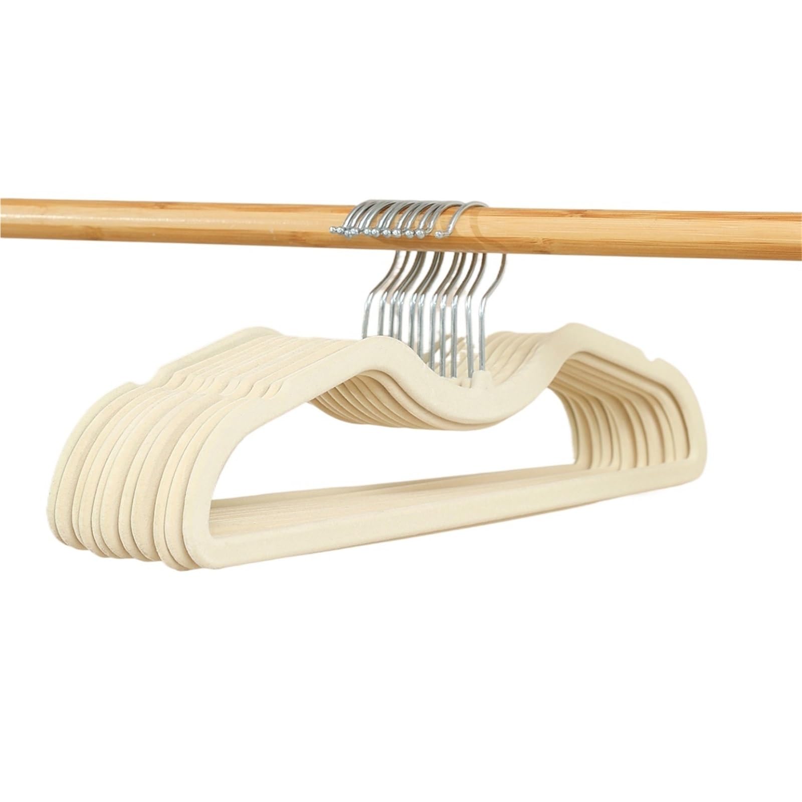 Flocked Hangers 10pcs Cloth Hanger Flocking Plastic Space Saving Anti Slip Short Neck Drying(Beige-10-pcs)