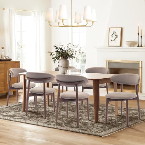 COLAMY Wooden Dining Chairs Set of 6, Modern Fabric Upholstered Kitchen Side Chairs, Farmhouse Dining Room Chair with Foot Pegs, Camel