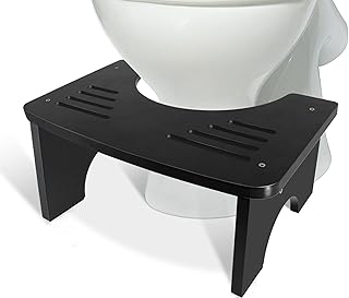 Bamboo Toilet Potty Stool for Adults, 7" Squatting Toilet Poop Stool, Bathroom Toilet Stool with Non-Slip Mat, Halloween Original Simple Design Toilet Step Stool Healthy Gifts for Kids Seniors. Black