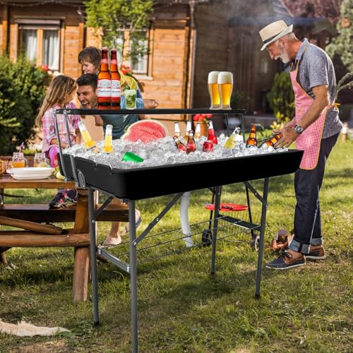 Mesa plegable enfriadora de hielo de 2 niveles con manguera de drenaje, negra miniatura 2