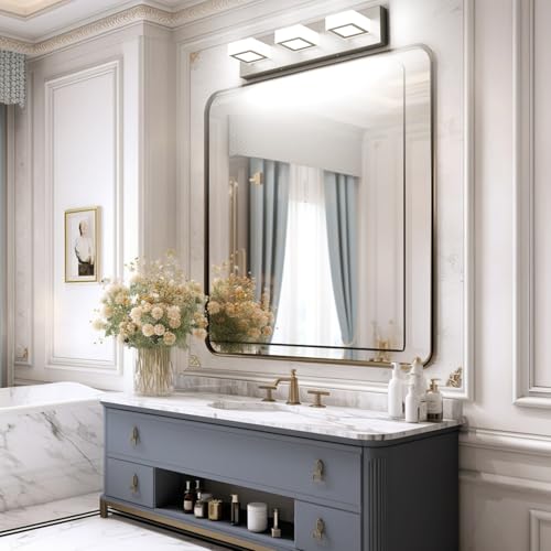Image of Ralbay Brushed Nickel Bathroom Vanity Lights Metal Acrylic LED Modern Bathroom Wall Lighting Fixtures Brushed Nickel