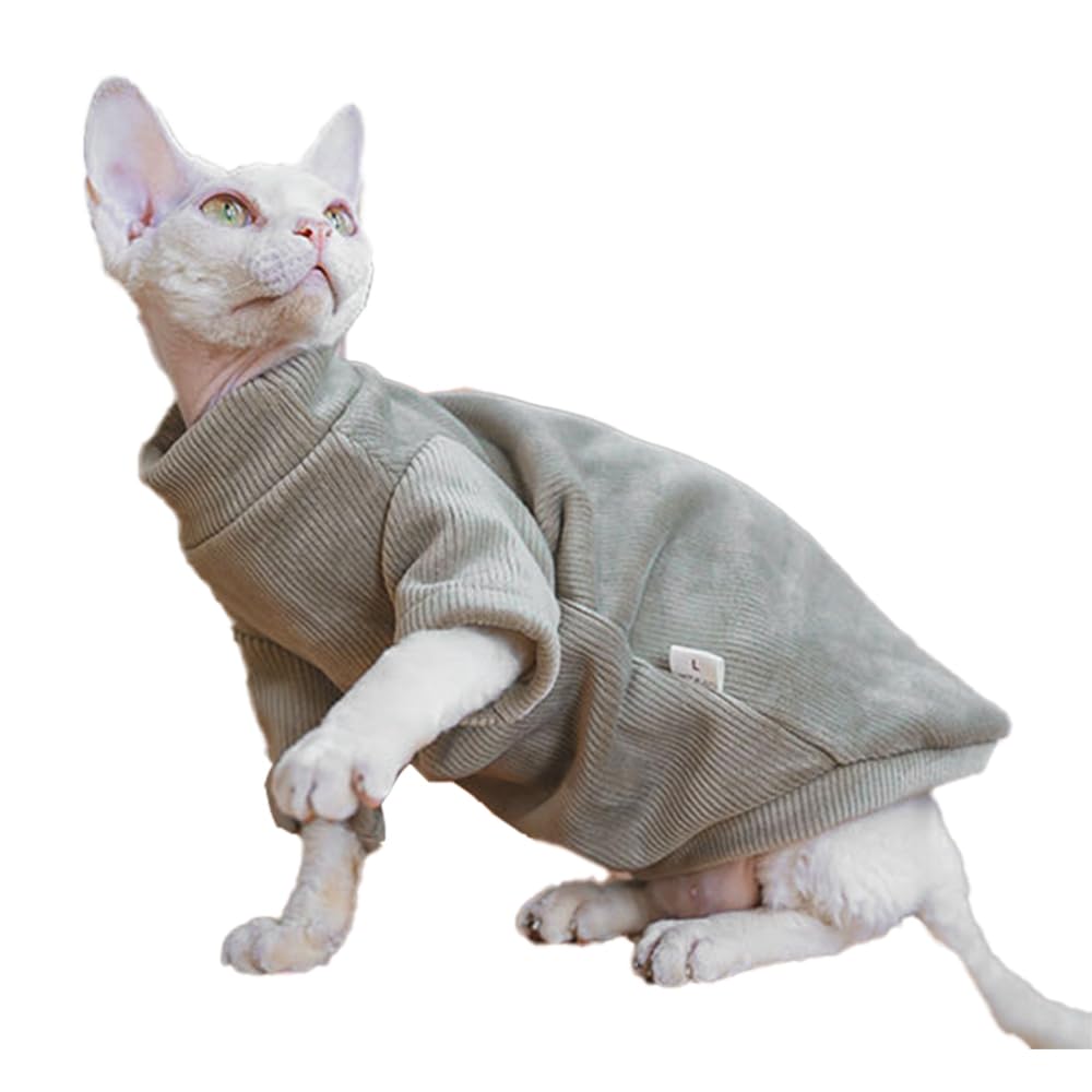 Sphynx Cat Warm Turtleneck Sweater, Thick Soft Hairless Cats Fleece Clothes, Two-Legged Winter Onesie for Cats and Small Dogs,Warm Outfit Coat Pjs for
