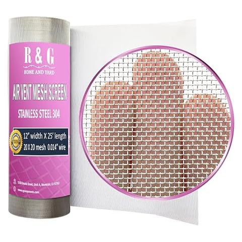 R & G Air Vent Mesh Screen Roll 12" x 25' - 20 Mesh .014" Wire Dia. 0.91mm Hole Stainless Steel 304 Woven Wire Mesh Screen - Rodent Mesh, Cabinet Mesh Cover
