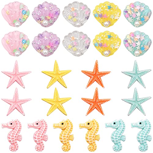 RoadLoo Coquillages Décoratifs, 24Pcs Étoiles de Mer et Coquillage Coquilles Colorés de Mer en Forme d'hippocampes Naturels pour Chambre Mur Capteur Rêves Rideaux Décoration Petits Paysages Aquarium