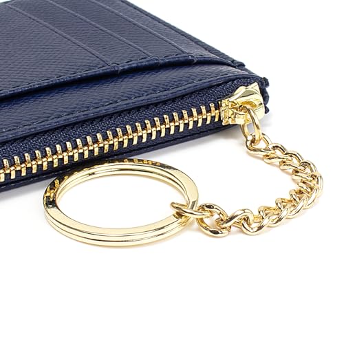 Image of Valentoria Slim RFID Blocking Card Holder Small Pocket Wallet Keychian Zipper Coin Purse Mini Cash & Coin & Cards Case for Women Men, Royalblue, s, Slim Rfid Blocking Card Holder Small Pocket Wallet