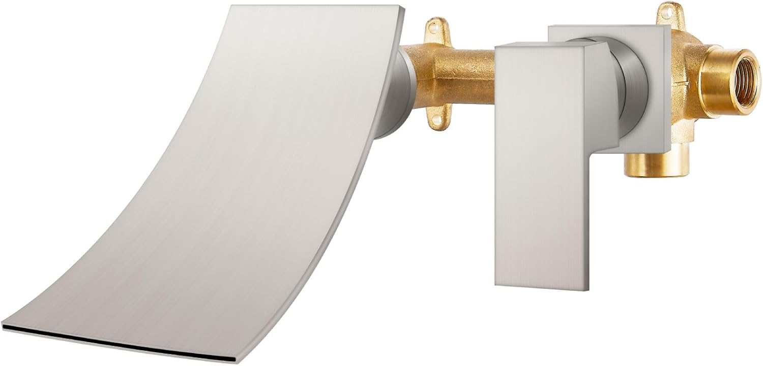 Airuida Grifo de bañera de montaje en pared, relleno de bañera con boquilla de cascada, grifo mezclador de baño de una sola manija, válvula de latón