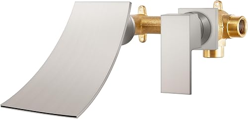 Airuida Grifo de bañera de montaje en pared, relleno de bañera con boquilla de cascada, grifo mezclador de baño de una sola manija, válvula de latón