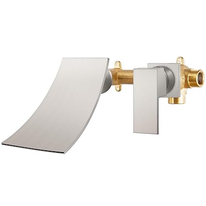 Airuida Wall Mount Bathtub Faucet Brushed Nickel with Waterfall Tub Filler Spout Single Handle Bathroom Mixer Tap Brass Rough-in Valve Included