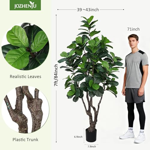Image of 7FT Artificial Fiddle Leaf Fig Tree for Home Decor, Realistic Faux Plants Indoor Ficus Lyrata Trees in Pot, Fake Floor Plant for Living Room Office Christmas Housewarming Gift