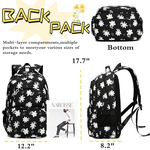 Leaper Floral School Backpack for Girls Kids Fashion Modern Backpack Bookbag Lunch Bag Purse Pencil Case Set (Black 2321-3) by Leaper - Image 4