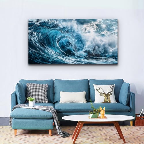 ERQINHUA Large Blue Wave Canvas Wall Paintings Wall Art For Living Room Wall Decor For Bedroom Ocean Inspiration Pictures Office Decorations Posters Modern Artwork Home Decor Aesthetics 30"X60"