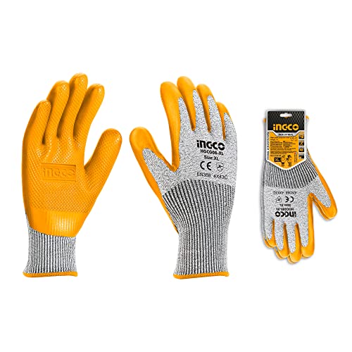 Image of Ingco Hand Gloves, Anti Cut Resistant, Industrial Use Safety Gloves, Gardening Gloves, for Finger and Hand Protection.