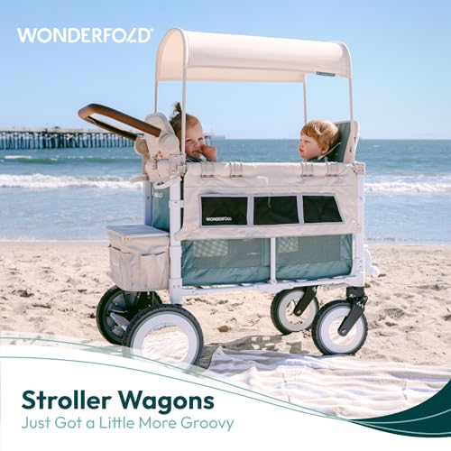 wonderfold volkswagen double stroller wagon 2 seater - foldable wagon stroller with classic vw bumper headlights and retro all-terrain xl wheels bondi blue