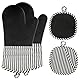 AiQInu Ofenhandschuhe Topflappen Set, Ofenhandschuhe Silikon Bis 230°C, Zwei Handschuhe und Zwei Topflappen, Topfhandschuhe Hitzebeständig für Kochen Backen