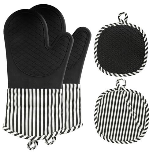 AiQInu Gant Four Silicone, Gant Cuisine Four Silicone 230°C Résistants, Gant Four Anti Chaleur AntidéRapants pour Cuisine Cuire Et Griller
