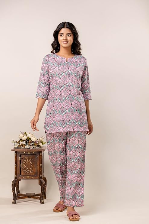 Image of Night Suit for Women Pure Cotton Printed Night Suit Top and Pyjama Set for Women's Night Dress of Shirt & Pyjama Set for Womens Night Dress for Woman