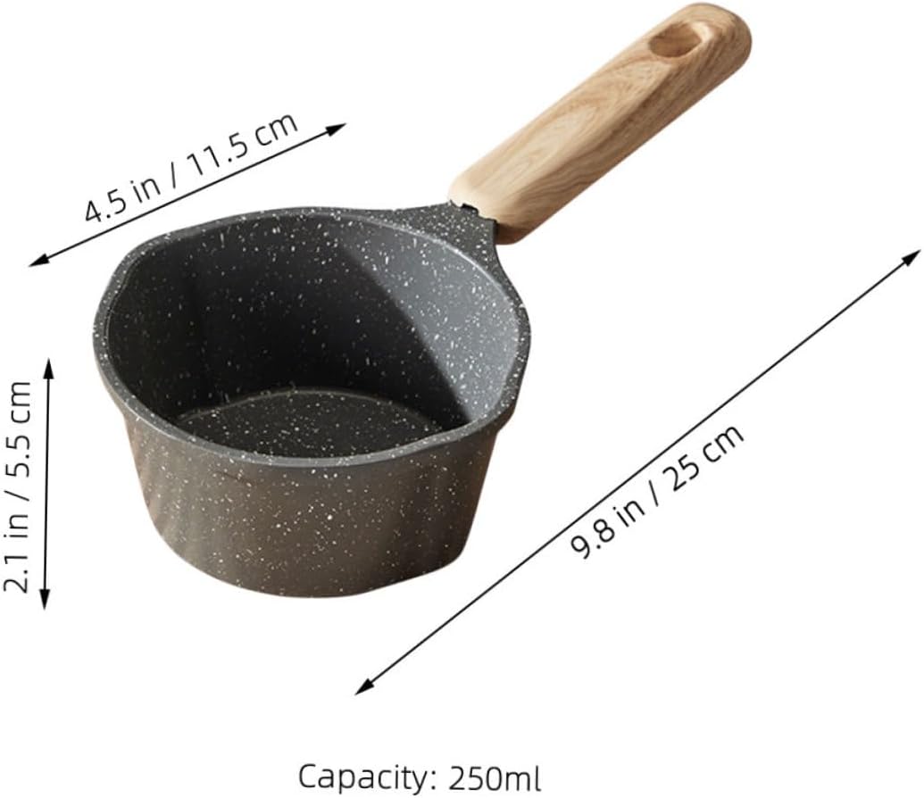 Black 250ml Saucepan with Wooden Handle, Aluminum Alloy, Heat Resistant