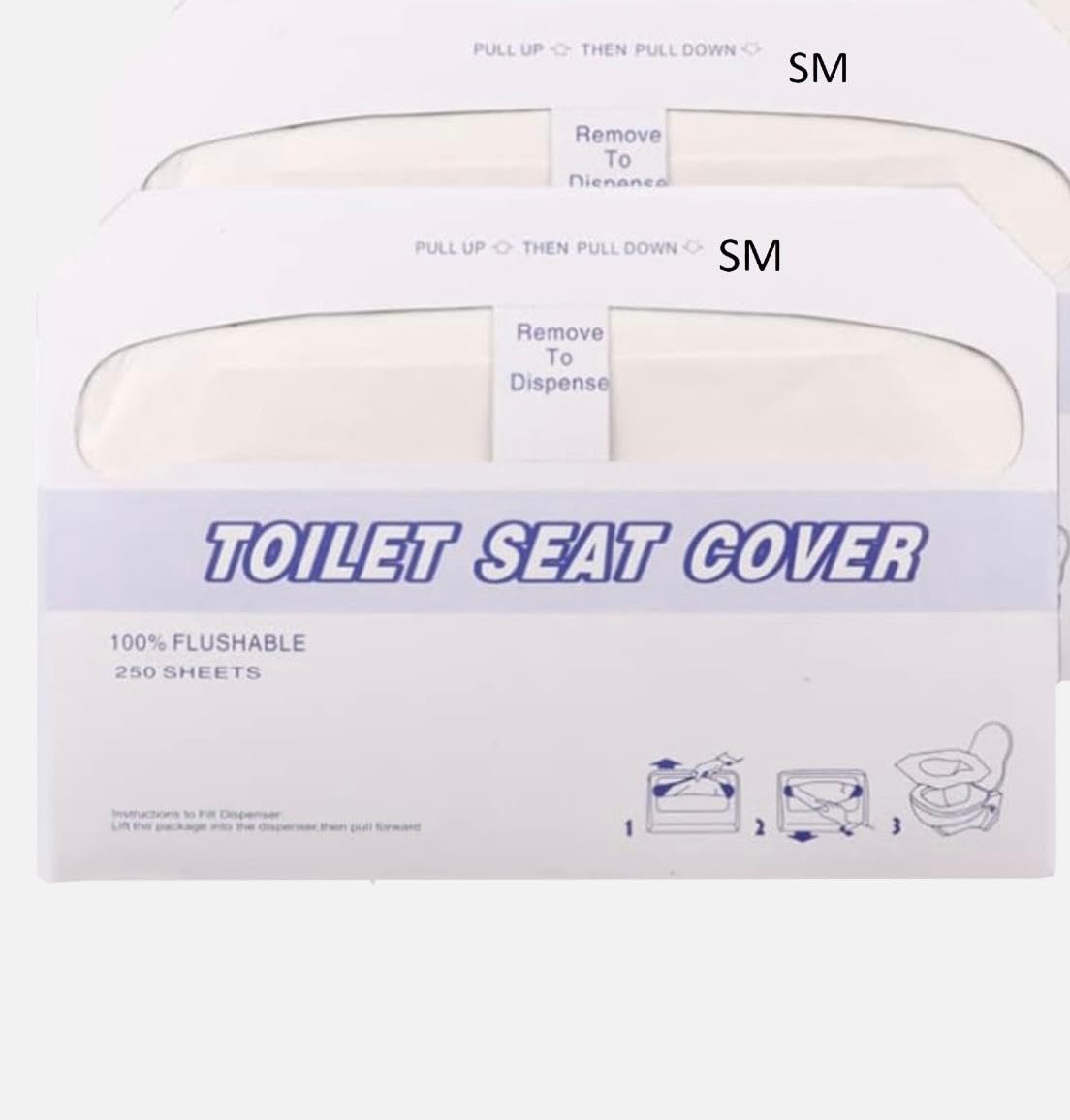 SM Toilet Seat Covers - White Disposable, Flushable, Hygienic for Travel & Public Restrooms - 500 Count (2 Packs of 250 Each)