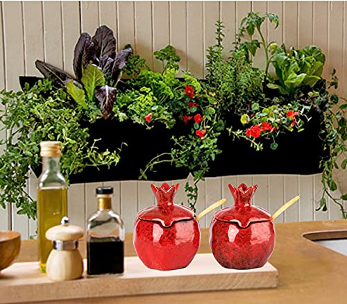 Gabroc Salt Cellar Salt Box 2 Pcs Salt Container Salt Pig Red Salt Bowl Salt Cellar With Lid Spoon Ceramic Pomegranate Shaped #TOP6