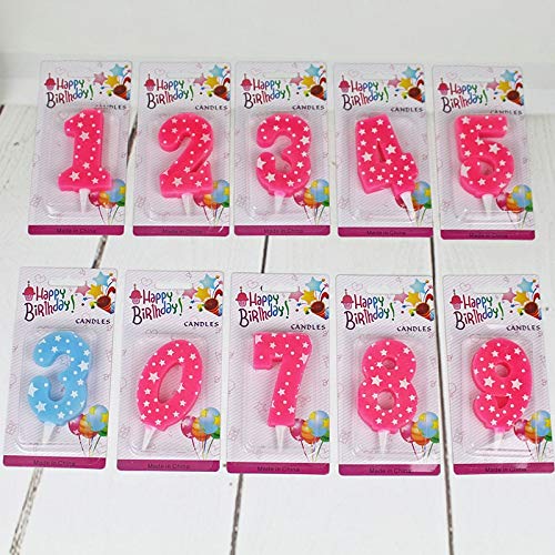 Número 0-9 Vela azul/rosa sin humo 1 unids/10 unids/lote para bodas, cumpleaños, aniversario, acontecimientos decoración de pasteles AQ081 (10 unidades, 10 unidades), color rosa