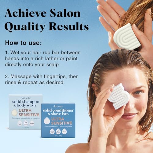 Image of Kitsch 2-in-1 Ultra Sensitive Shampoo Bar & Body Wash + Conditioner Bar & Shaving Soap - Fragrance-Free Bar Soap for Sensitive Skin & Scalp - For Healthy, Radiant Hair and Skin - 2pcs