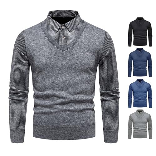 Cambkatl Men's Shawl Collar Pullover Sweater, Slim Fit Casual Solid V Neck Long Sleeve Knit Sweaters Thermal Tops2