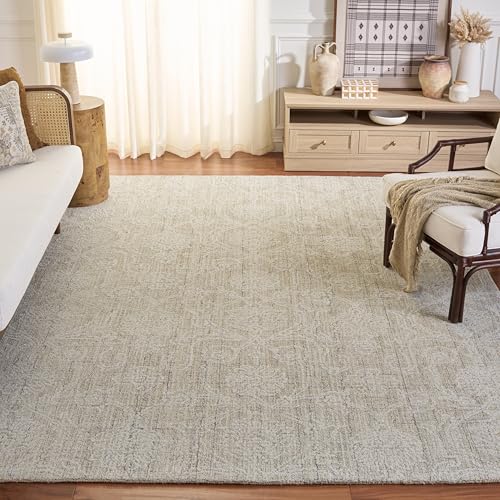 Image of SAFAVIEH Area Rug 8x10 - Ebony Collection - Large - Grey & Ivory, Handmade Wool, Ideal for Living Room, Bedroom, Office, Dining Space (EBN111F)