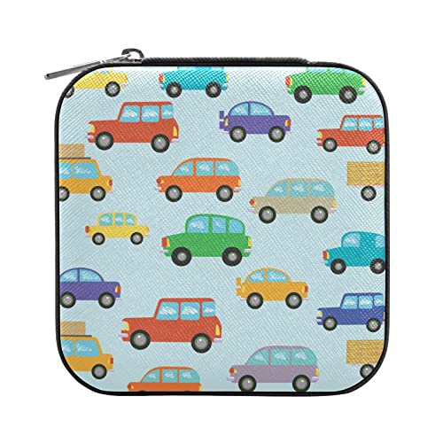 Quteprint Joyero organizador de viaje, con patrón de coches de taxi, pequeño, portátil, para anillos, aretes, collares, pulseras, piel sintética, mini cajas de almacenamiento para joyas para mujeres y