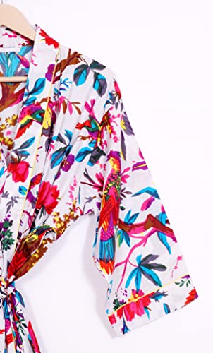 Image of Pure 100% Cotton Robe For Womens Bathrobe Dressing Gown Long sleepwear Free Size Kimono