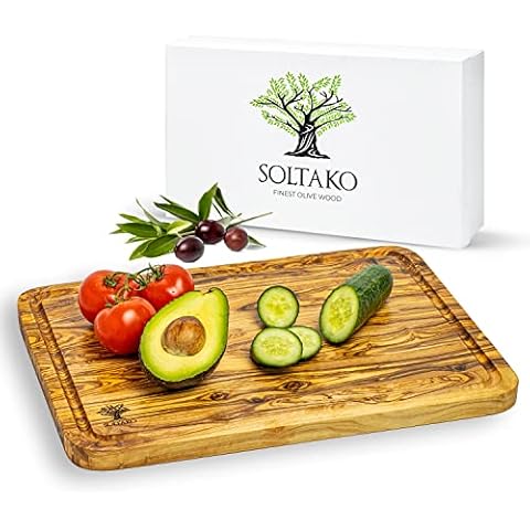 SOLTAKO massives Olivenholz Schneidebrett mit Saftrille Cover