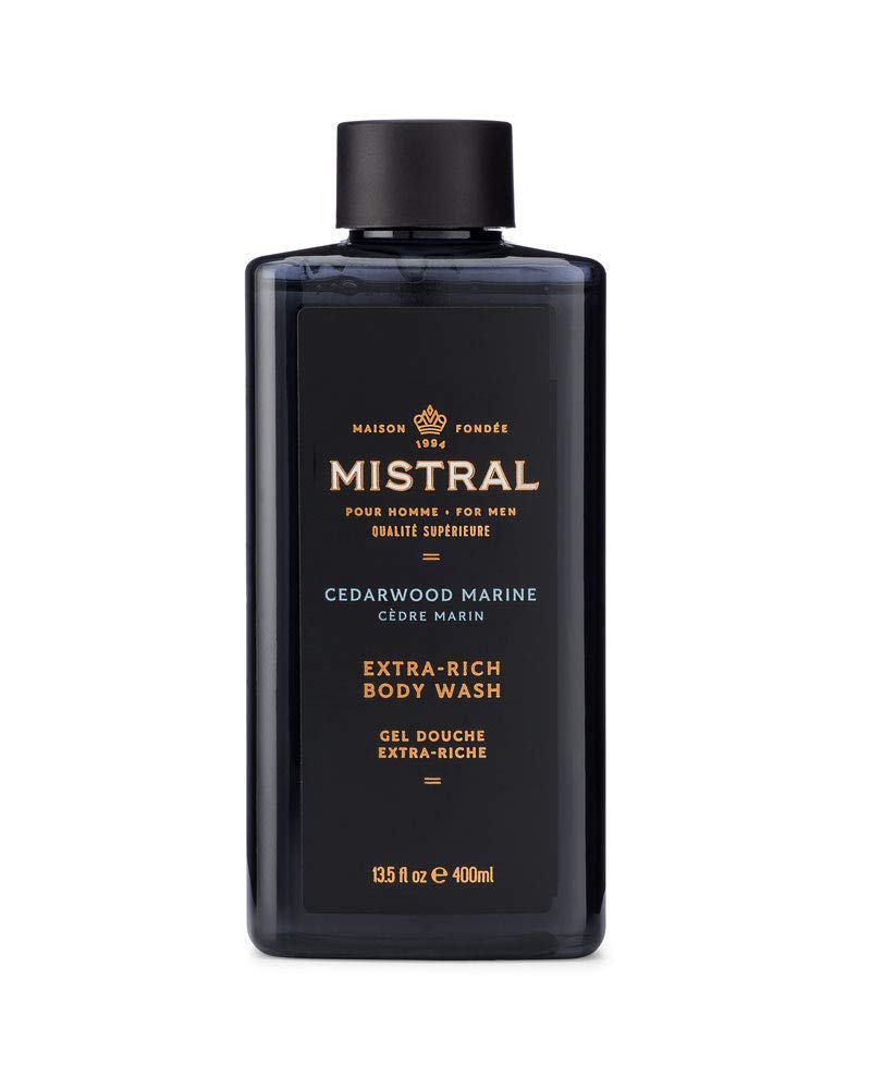 Mistral Men's Body Wash & Shampoo, Cedarwood Marine 13.5 oz | 2-in-1 Natural Shower Gel for Men | SLS, Paraben & Phthalate Free | Natural Men’s Body Wash, Moisturizing Bath Gel - Made in France