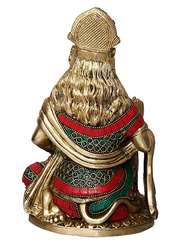 Image of eCraftIndia Golden Brass Handcrafted Blessing Lord Hanuman Idol with Mace - Auspicious Religious God Idol for Home, Office, Temple for Hanuman Jayanti Festival and Devotees
