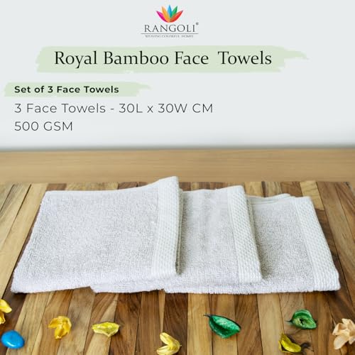 Image of RANGOLI 100% Bamboo Face Towel Set of 3, 500 GSM, Quick Dry Towels for Face, Gym, Travel, Ultra Soft Highly Absorbent, 30Cm X 30Cm, Grey