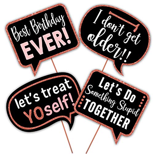 Image of Zyozique 24 Pcs Rose Gold Theme Photobooth Props for Birthday Girl /Photobooth,Birthdays Parties Items Decorations Supplies /Birthday Photo Booth Props - (Rose Gold)