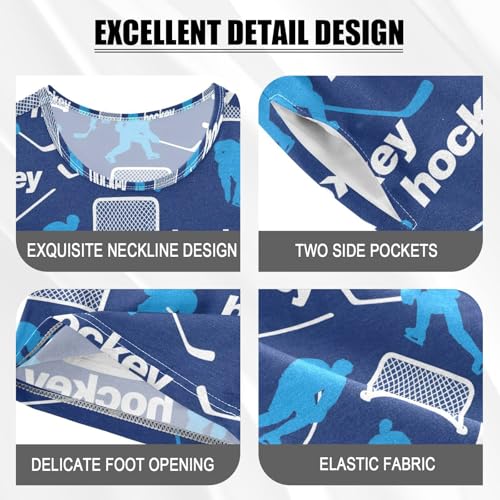 ALAZA Ice Hockey Cartoon Blue Pajamas Short Sleeve 2 Piece Sleepwear Top and Bottom Pajama Set Unisex4