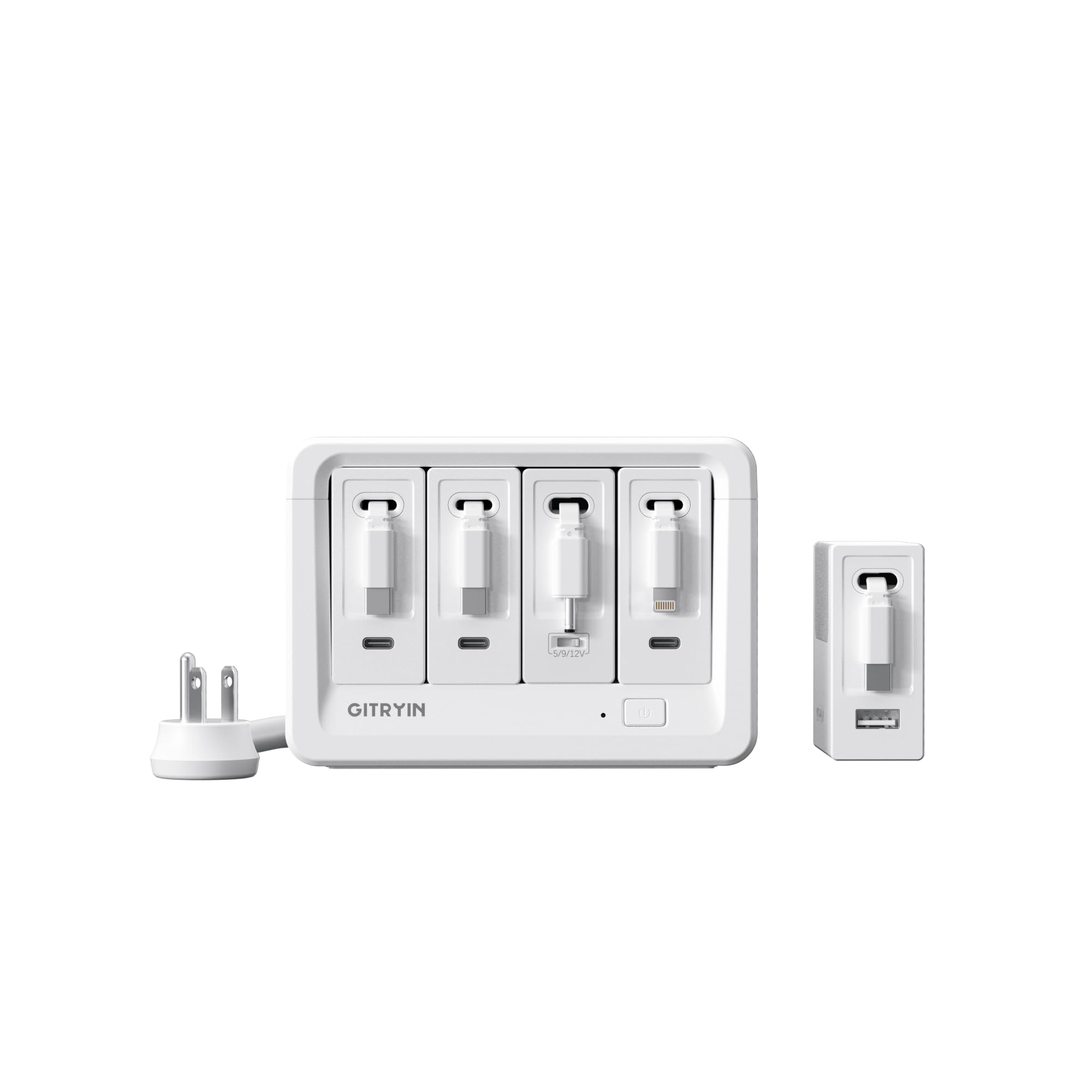 Gitryin 1 DC 1 Lightning 3 Type-C Retractable Wall Chargers with 1 USB A Port and 8-in-1 Desktop