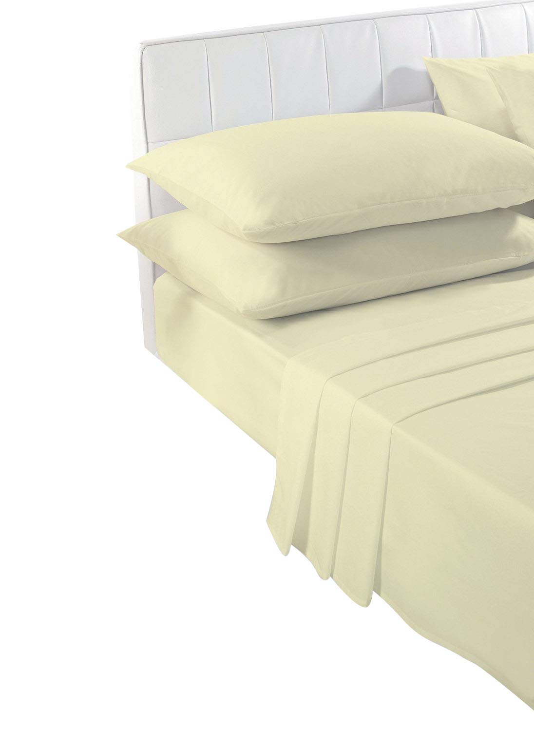 Voice7 Lemon Super King FLAT Bed Sheet - Plain Dyed Poly Cotton Percale Quality Flat Sheets (Lemon - Super-King Flat)