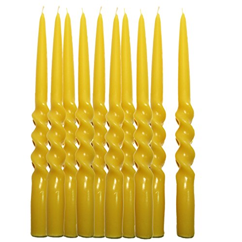 BCandle 100% Pure Beeswax Spiral Twist Taper Candles (Set of 10) Organic - 10 Inches Tall, 5/8 Inch Diameter, Hand Made