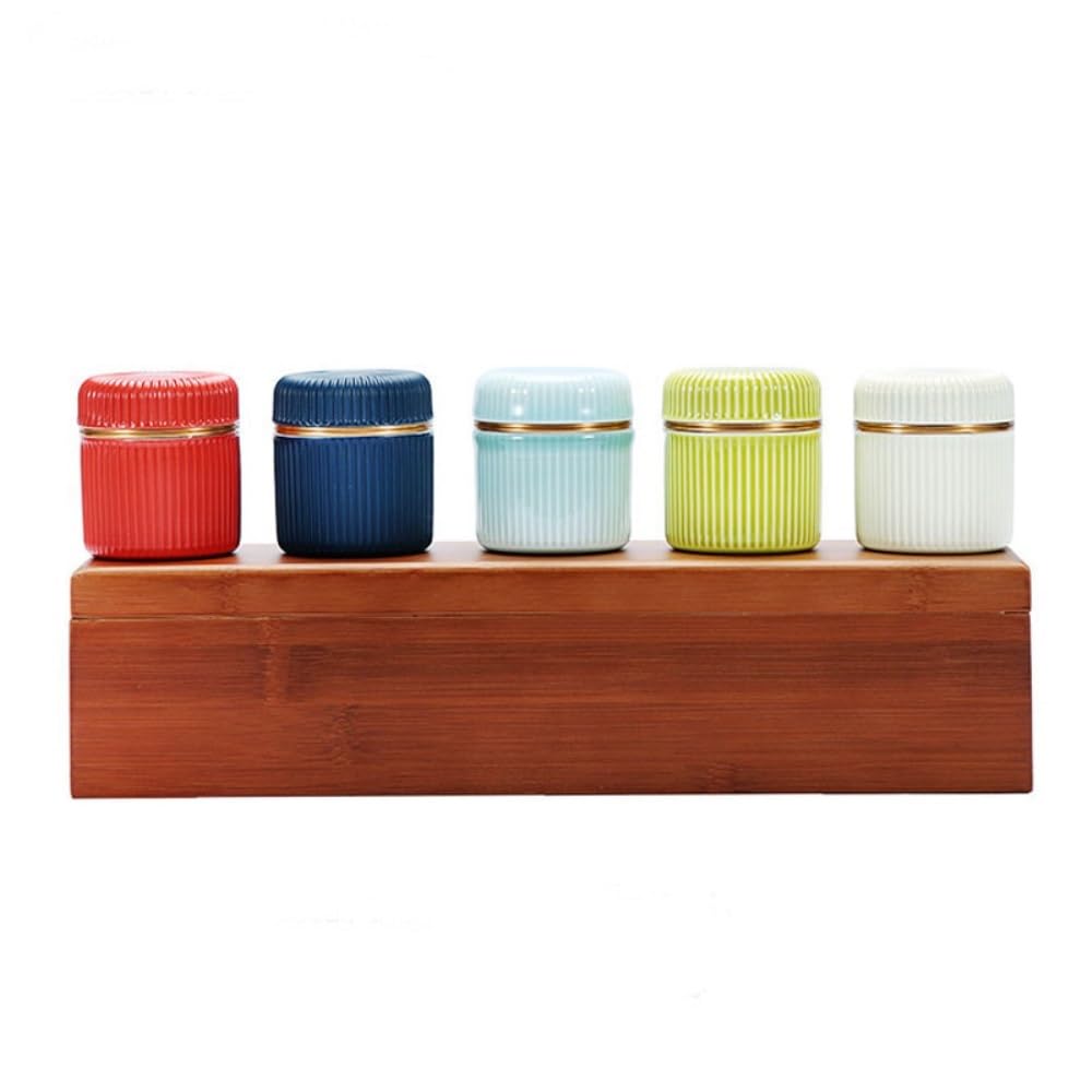 SDdPulse Serbatoio di stoccaggio del tè in ceramica Bulk Barattolo di stoccaggio del tè per la casa Piccolo barattolo rotondo barattolo sigillato Set da tè retrò Set creativo di cinque barattoli Set