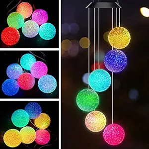 Ginoya brothers Color Changing Solar Power Wind Chime Crystal Wind Chime Wind Mobile Portable Waterproof Outdoor Wind Chime Light for Patio Yard Garden Home
