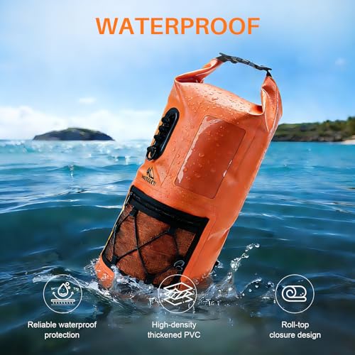 Image of Waterproof Dry Bag 500D PVC Roll Top Dry Sack with 3 Carrying Ways, Lightweight Waterproof Bag for Kayaking, Swimming, Boating, Paddle Boarding, Hiking, Beach(Orange, 25L)