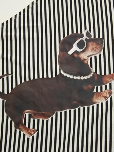 CIDER Striped One Shoulder Dog Print Long Sleeve Top Trendy Tee Shirt2